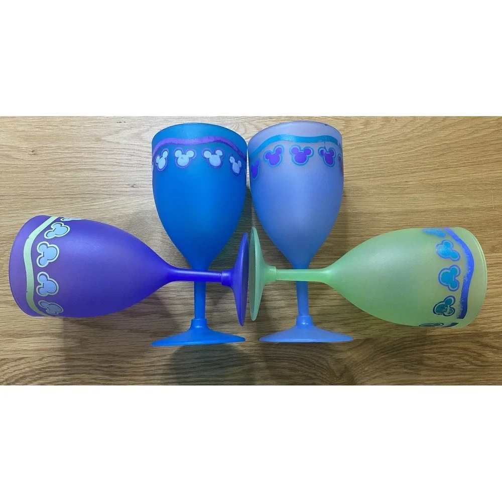 Disney Mickey Mouse Frosted Plastic Wine Glasses Set of 4 Neon Colors Party Cups - Picture 10 of 10